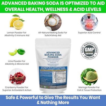 Advanced Baking Soda Powder: Organic Use Aluminum Free Baking Soda w/Superfoods to Support Kidneys, Stomach Acid, Alkalinity, Immune, Antacid, Health & Wellness, Organic Use