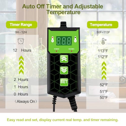 2 Pack Seedling Heat Mat 10X20.75`` with Thermostat Durable Waterproof Warm Hydroponic Plant Heating Pad with Temperature Control Auto Off Timer for Seed Starting Germination Plant Propagation