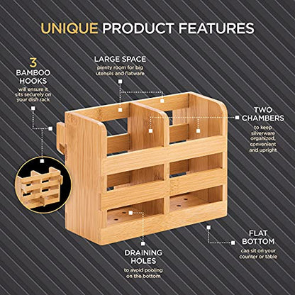 Bamboo Utensil Holder for Dish Rack - Flatware, Cutlery and Utensil Drying Caddy - Fits Bambusi Bamboo Dish Drying Racks Natural - style: Utensils Holder