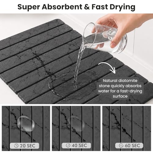 Stone Dish Drying Mat for Kitchen Counter Large Quick Dry Diatomaceous Earth Stone Drying Mat Foldable Water Absorbent Dish Drying Mat for Dishes Cups Bottles Kitchen Sink Countertop (Grey Marble) - color: Gray Marble