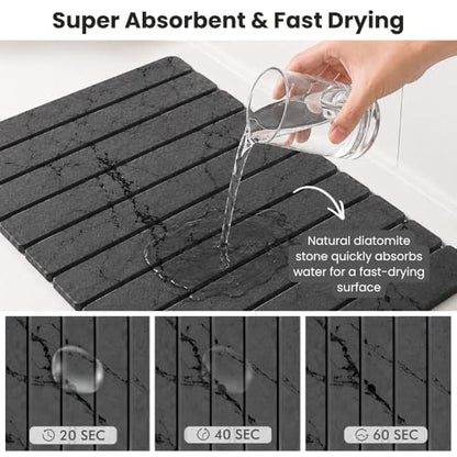 Stone Dish Drying Mat for Kitchen Counter Large Quick Dry Diatomaceous Earth Stone Drying Mat Foldable Water Absorbent Dish Drying Mat for Dishes Cups Bottles Kitchen Sink Countertop (Grey Marble) - color: Gray Marble