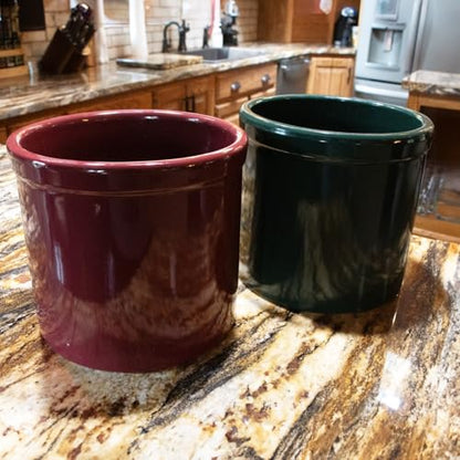 Ohio Stoneware Pickling Fermentation Crock, Handmade for Food Preservation Storage and Decor, Large 2 Gallon, Hunter Green