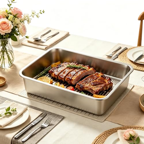 2 Pack 5.6 Qt Stainless Steel Marinade Containers with Lid, Metal Meat Brining Containers, Brining Prep Storage Box Dishwasher Safe for BBQ Tailgates Storage