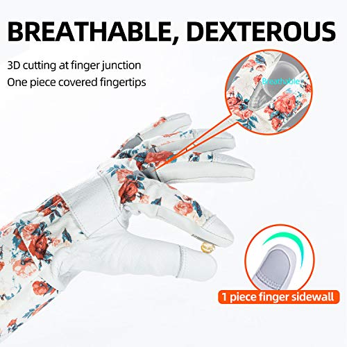 Vgo... 1-Pair Natural Genuine Goatskin Leather Gardening Gloves, Long Cuff Protection, High Dexterity Grip Gloves (Size M, White, GA9658-W) - color: 1 Pair - White, size: Women's Medium