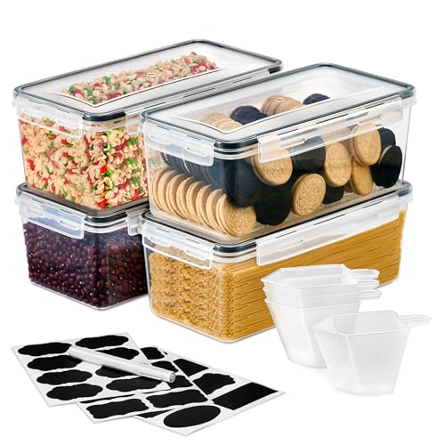 Sorbus Food Storage Containers - Pack of 4 - Air Tight, Four-Way Snap Lids Keeps Food Fresh - Store Cereal, Pasta, Flour, Nuts, Candy - Durable Plastic Kitchen Pantry Bins - size: 4 Pack