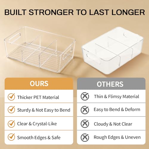 Mpotmiy 6 Pack Pantry Organizers and Storage,Clear Plastic Containers with 2 Dividers for Kitchen,Fridge Organization and Storage,Acrylic Bins for Pounches,Spice Packet,Snack organzier - style: 6pack