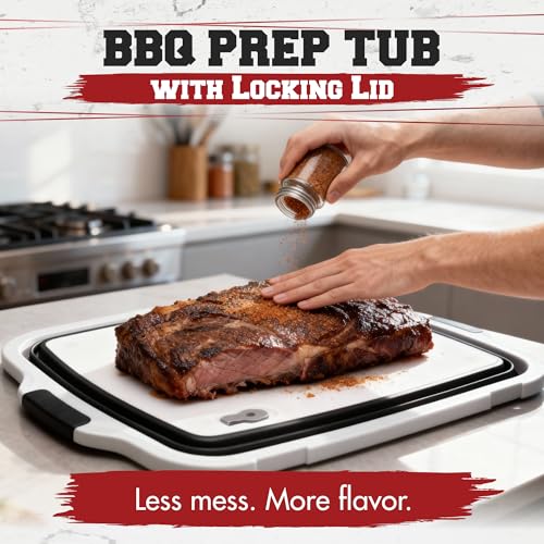 KITCHEN PERFECTION Collapsible XL Smoker & BBQ Prep Tub with Locking Lid & Cutting Board - Grill Caddy Container for Meat Marinating & Brine Perfect For Brisket, Turkey & Ribs - Best Gift For Men - color: Black