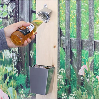 Brushed Silver Bottle Top Collector Wall Mount Beer Cap Catcher Stainless Steel Narrow - color: Brushed Silver