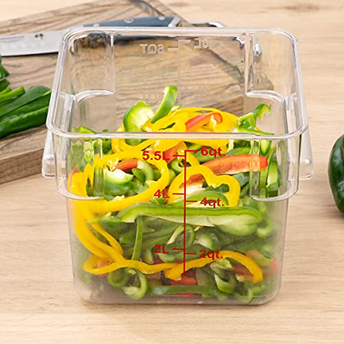 Met Lux 6 Quart Brine Bucket, 1 Square Marinating Container - With Volume Markers, Built-In Handle, Clear And Red Plastic Dough Rising Bucket, Freezer-Safe, Lid Sold Separately - size: 6 Quarts, style: 1 Count