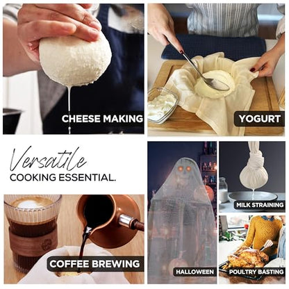 Cheese Cloths 100 Grade, 160X45 Inches - 50 Sq Feet Unbleached 100% Cotton Fabric - 5.5 Sq Yards Ultra Fine Mesh Muslin Cloth - Cheesecloth For Straining Cooking, Cheese Making, Washable & Reusable - size: 5.5 Sq Yards