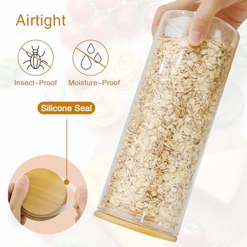 BGraceyy Glass Jars with Bamboo Lids, 58 oz 3 Pcs Kitchen Glass Containers with Bamboo Lids, Airtight Glass Pantry Storage Containers with Lids for Rice, Flour, Nuts, Cookie, Pasta, Oatmeal, Bean - size: 58 oz 3 pcs