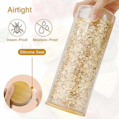 BGraceyy Glass Jars with Bamboo Lids, 58 oz 3 Pcs Kitchen Glass Containers with Bamboo Lids, Airtight Glass Pantry Storage Containers with Lids for Rice, Flour, Nuts, Cookie, Pasta, Oatmeal, Bean - size: 58 oz 3 pcs
