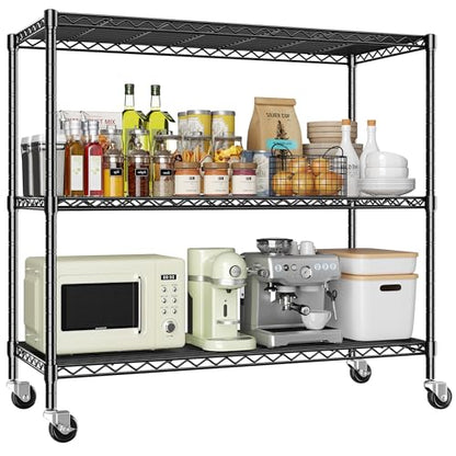 DurayLoly 3 Tier Metal Shelving Unit Adjustable Storage Shelves,Heavy Duty Shelf with Wheels for Kitchen,Office,Bathroom,Easy Assembly Wire Shelving for Laundry,Garage,45" W x 17.7" D x 41" H,Black. - color: Black