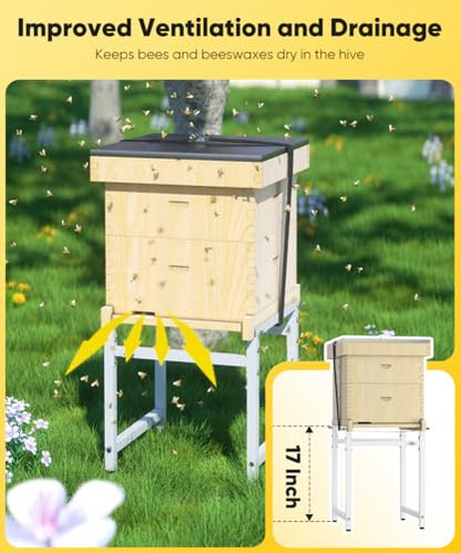 Mondazie Adjustable Metal Bee Hive Stand with 120-Inches Strap for 8 & 10 Frame Beehives Box, 12 to 19 Inches Width Beehive Frame Holder, Heavy Duty Flow Hives Stands Base for Beekeeping, White - color: White - Standard
