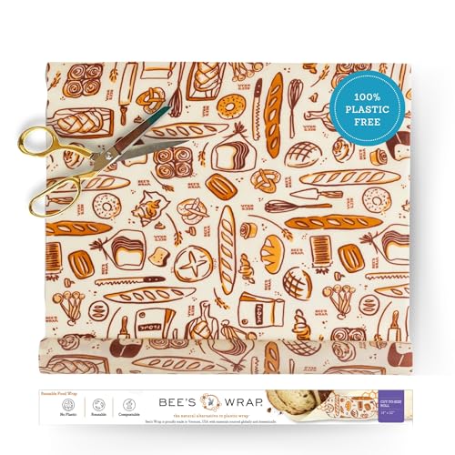 Bee's Wrap Beeswax Wraps for Food - Cut to Size 14x52" Beeswax Wrap Roll - Plastic Free Made in USA Reusable Natural Food Wrap - Bakery Lane - style: Bakery Lane