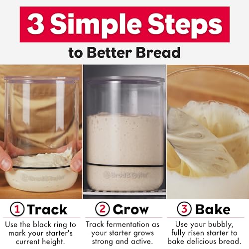 Brod & Taylor Sourdough Starter Jar (32oz) 100% Dishwasher Safe, Measurement Markings, Height Marker & Loose-Fitting Lid That Prevents Pressure Buildup (Durable Glass Jar, BPA-Free) - size: 32 Ounce