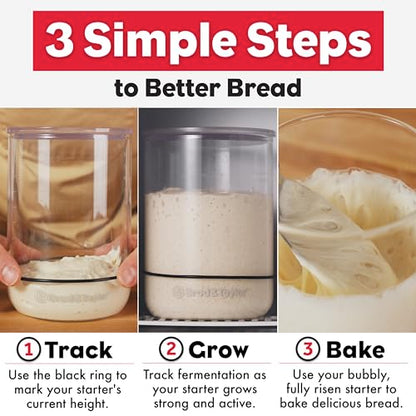Brod & Taylor Sourdough Starter Jar (32oz) 100% Dishwasher Safe, Measurement Markings, Height Marker & Loose-Fitting Lid That Prevents Pressure Buildup (Durable Glass Jar, BPA-Free) - size: 32 Ounce