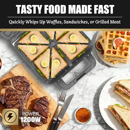 FineMade Panini Grill Press Breakfast Sandwich Maker 3 in 1, Electric Griddle Panini Press, Grilled Cheese Maker, Sandwichera Electrica, Belgian Waffle Maker with Removable Plates - style: Panini Grill Press Maker