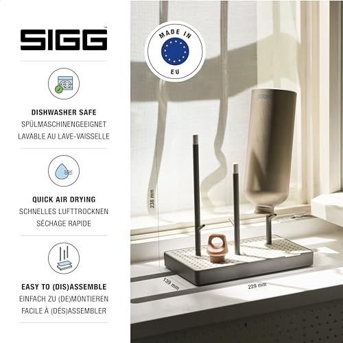SIGG - Elara Bottle Drainer - Non-Slip - Waterproof drip Tray - Scratch-Free Rubberised Holders - BPA-Free & Dishwasher Safe - Swiss Design - Made in the EU - Grey