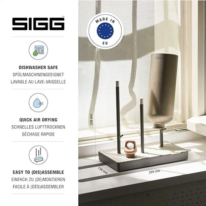 SIGG - Elara Bottle Drainer - Non-Slip - Waterproof drip Tray - Scratch-Free Rubberised Holders - BPA-Free & Dishwasher Safe - Swiss Design - Made in the EU - Grey