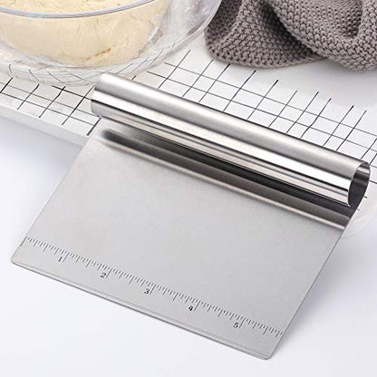 Stainless Steel Multifunctional Flour Scraper Mirror Polished Cake & Pizza Cutter Dough & Pastry Cutter Baking Scale Scraper & Butter Knife With Scale Pastry Bread Separator (Silver) - color: Silver