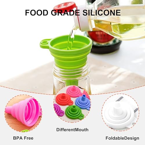 Food Grade Silicone Collapsible Funnels, New Upgrade Kitchen Funnel Set Portable Small Funnels, for Kitchen, Small Medium and Large Funnels Easy Clean & Space-Saving (8)