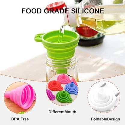 Food Grade Silicone Collapsible Funnels, New Upgrade Kitchen Funnel Set Portable Small Funnels, for Kitchen, Small Medium and Large Funnels Easy Clean & Space-Saving (8)