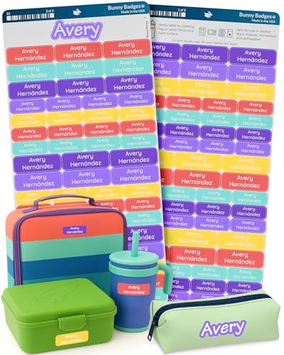 Bunny Badges Personalized Daycare Name Labels for Kids (120 Labels) Custom Label for Clothing Tag - Waterproof Name Stickers for Clothing Tags, Bottles, Backpacks and School Supplies (Confetti) - color: Confetti