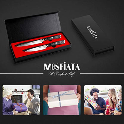 MOSFiATA 5” Chef Knife and 3.5" Fruit Knife Set with Knife Sheath, German High Carbon Stainless Steel EN.4116 with Micarta Handle and Gift Box for Vegetable and Fruit Cutting - style: 2pcs knife