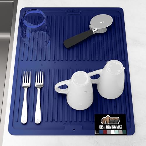 GORILLA GRIP 100% BPA-Free Patented Silicone Dish Drying Mat for Kitchen Counter, 18x16 Inch, Water Catching Ribbed Design, Easy Clean Waterproof Sink Liner, Heat Resistant, Fits Under Rack, Blue - color: Blue, size: 18" x 16", style: Silicone