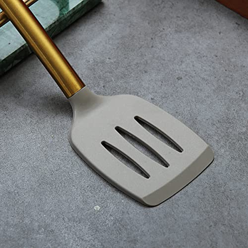 Berglander Non-stick Silicone Slotted Turner with Titanium Gold Plated Handle for Cooking, Dishwasher Safe, Easy to Clean - style: e. Slotted Turner