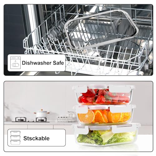 VERONES 10Pack Glass Meal Prep Containers, Airtight Glass Lunch Containers,Stackable Food Storage Containers Set with Lids,Exclusive of BPA, for Microwave,Oven, Freezer&Dishwasher Friendly,White - color: White