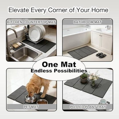 2PCS Stone Dish Drying Mat for Kitchen Counter,Collapsable Stone Dish Drying Mat with Diatomaceous Earth for Quick Drying-Ultra Absorbent-Eco-Friendly,Foldable -23.6"×15.7" Dark Gray Wave Grooves - color: DKHX-Dark Grey
