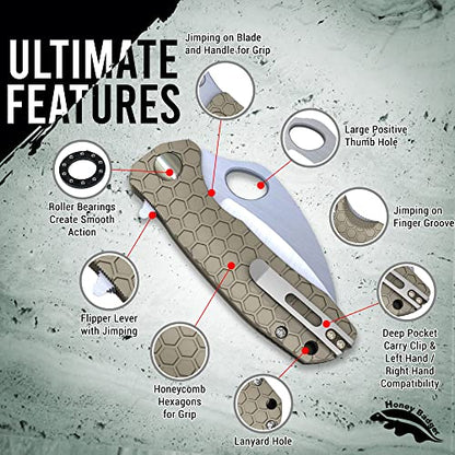 Honey Badger Pocket Knife, EDC Claw Hawkbill Folding Utility Knife, EDC Knife with Stainless Steel Blade, Claw Pocket Knives, Reversible Pocket Clip - 3.4" (Claw Serrated Large Tan) - color: Large Claw Serrated Tan