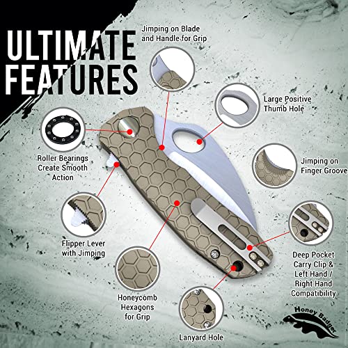 Honey Badger Pocket Knife, EDC Claw Hawkbill Folding Utility Knife, EDC Knife with Stainless Steel Blade, Claw Pocket Knives, Reversible Pocket Clip - 3.4" (Claw Smooth Large Tan) - color: Large Claw Smooth Tan