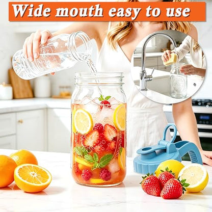 Mason Jar Pitcher With Pour Spout Lid 32 Oz Glass Breastmilk Storage Wide Mouth Airtight & Leakproof Water Jug With Flip Cap For Cold Brew Coffee Iced Tea Sun Tea Lemonade Juice Beverages - color: 32 OZ