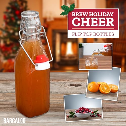 Barcaloo 16 Ounce Clear Glass Beer Bottles for Home Brewing - Beer, Kombucha, Soda, Juice, Fermentation, 12 Pack Glass Bottle with Flip Top Cap - color: Clear, size: 16oz.