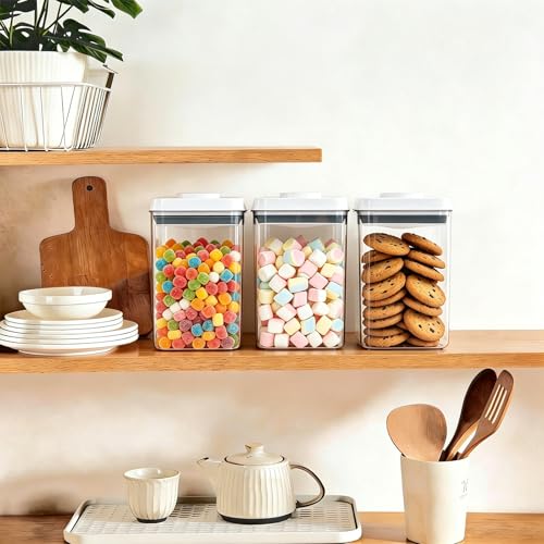 Pop Push Button Airtight Food Storage Containers 3 Pack (1.8Qt) | BPA-Free Stackable Rectangular Canisters for Coffee Beans, Snacks, Cereal, Grains, Dry Food - color: 1700ml x3