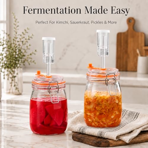 Fermentation Jar, 1.1 Liters Glass Fermenting Jar for Making Sauerkraut, Kimchi, Pickles, Mead, Cider & More, Pack of 2