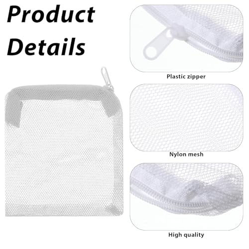 10PCS Aquarium Filter Media Bags, 3x4 Inch Fish Tank Media Mesh Filter Bags, Reusable Mesh Filters Bag for Activated Carbon, Filter-Stones and Ceramic Rings, White Mesh-Net Filters Bag with Zipper