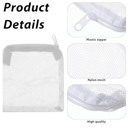 10PCS Aquarium Filter Media Bags, 3x4 Inch Fish Tank Media Mesh Filter Bags, Reusable Mesh Filters Bag for Activated Carbon, Filter-Stones and Ceramic Rings, White Mesh-Net Filters Bag with Zipper