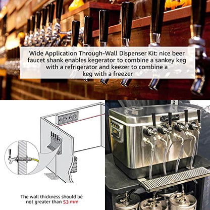 MRbrew Draft Beer Long Shank Faucet Kit, 3'' Beer Shank No Leak 1/4'' Beer Line Nipple Barb Fitting Shank Beer Tap for Kegerator Brewing with Self-Closing Tap, Stainless Steel Core for Home Beer Party - size: 3''