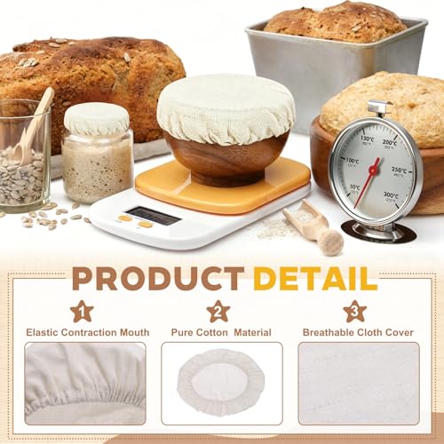 uxcell 4Pcs Sourdough Jar Cover, 270mm Wide Sourdough Starter Jar Covers Cloth Reusable Breathable Cotton Container Elastic Top Fermentation Lids for 11.4"-12"D Bowl & Jar Mouth, Beige - size: 270mm 11.4"-12"