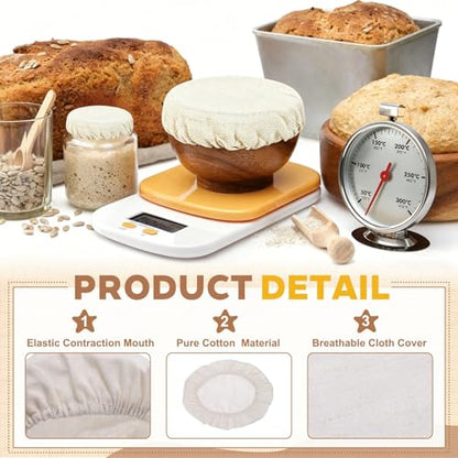 uxcell 4Pcs Sourdough Jar Cover, 270mm Wide Sourdough Starter Jar Covers Cloth Reusable Breathable Cotton Container Elastic Top Fermentation Lids for 11.4"-12"D Bowl & Jar Mouth, Beige - size: 270mm 11.4"-12"