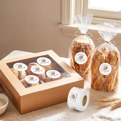 PANTIDE Freshly Baked Sourdough Labels Stickers - 500 Count Baked with Love Bakery Bread Adhesive Round Decal Roll, for Homemade Bread Bakery Small Business Sealing Food Packaging (2 x 2 Inch, White) - color: Freshly Baked White