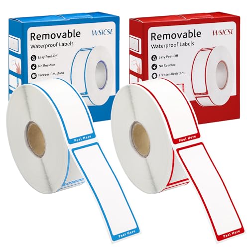 1000 Food Labels, Removable Freezer Labels with Dispenser, Red/Blue | 1" x 3", Writable Blank Labels, Strong Adhesive, No Residue, Waterproof, Oil-Resistant, for Jars, Containers, Pantry