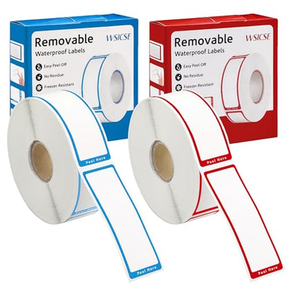 1000 Food Labels, Removable Freezer Labels with Dispenser, Red/Blue | 1" x 3", Writable Blank Labels, Strong Adhesive, No Residue, Waterproof, Oil-Resistant, for Jars, Containers, Pantry
