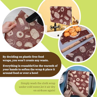 3 Rolls Reusable Beeswax Wraps for Food 13 x 40 Inches Bees Wax Wraps Reusable Food Storage Wrap Beeswax Paper Roll for Bread Sandwich Cheese Fruit Snacks(Bakery) - style: Bakery