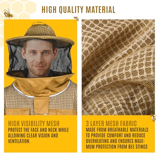 3 Layer Professional Beekeeping Suit - Heavy Duty Protective Bee Suit for Safe and Efficient Apiary Management. - color: Khaki, size: 4X-Large