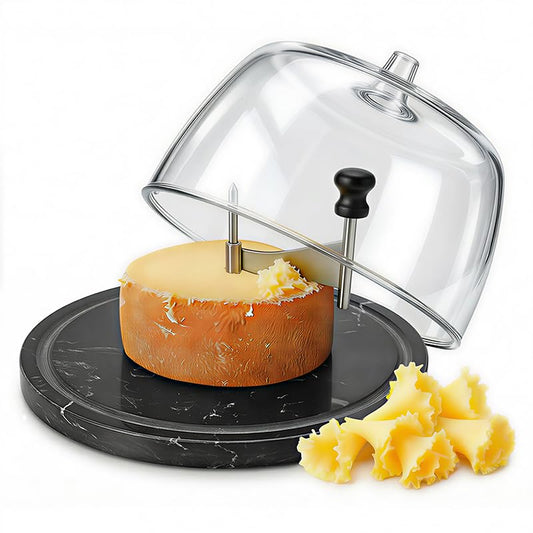 ZZXLLLO Girolle Cheese Curler Shaver Wheel – Stainless Steel Cheese Slicer Flower Maker Tool for Tête de Moine – Black Marble Base with Dome Lid - color: Black
